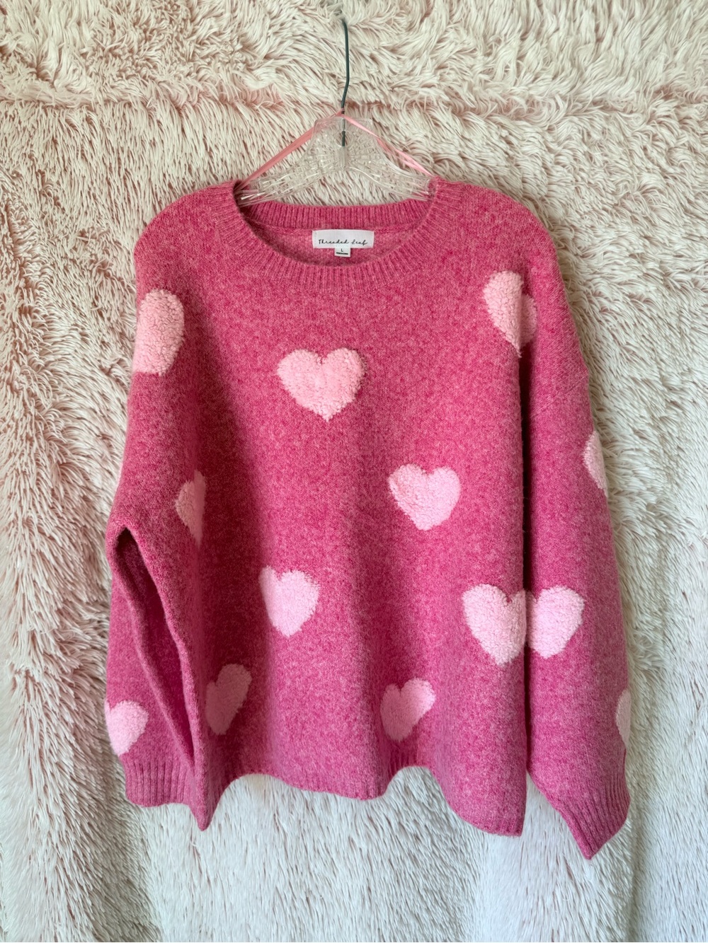 Cozy Pink Heart Crewneck Sweater by